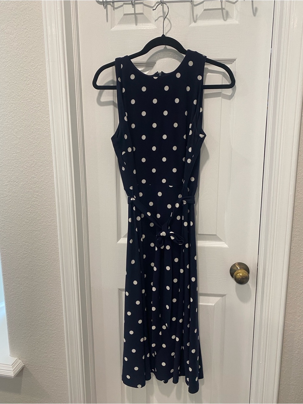 Anne Klein Navy with White Polka Dot Midi Dress